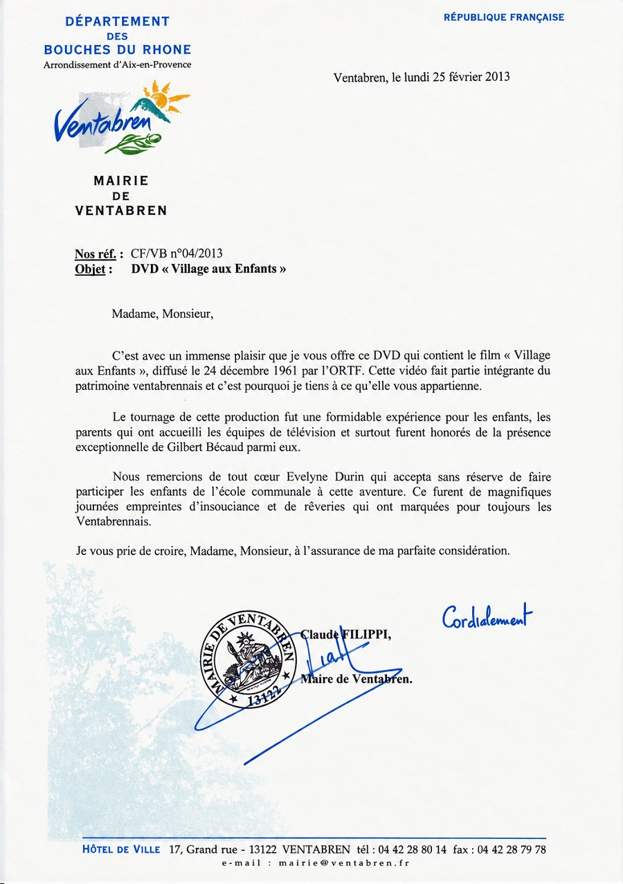Courrier municipal DVD "Le village aux enfants"
