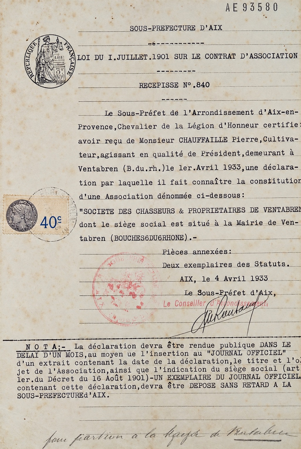 Création société de chasse
