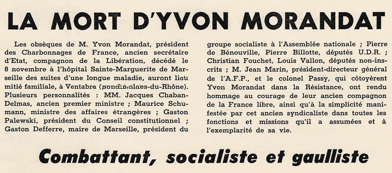 La mort d'Yvon Morandat, Compagnon de la Libération